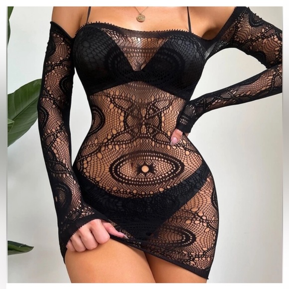 Off the shoulder sheer cover up dress - Picture 1 of 4